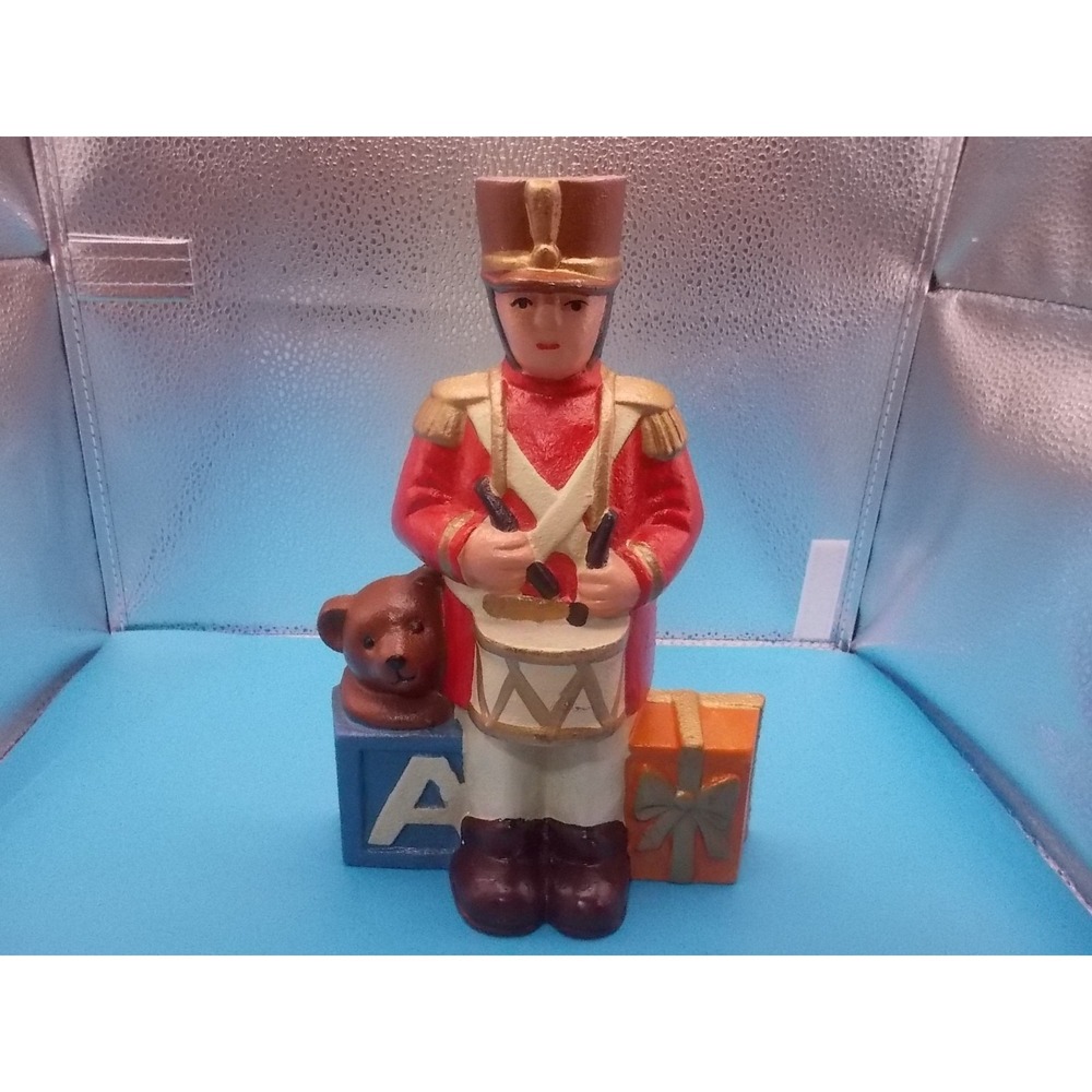 Vintage Cast Iron Toy Soldier Drummer Boy Doorstop Christmas Decor Teddy Bear